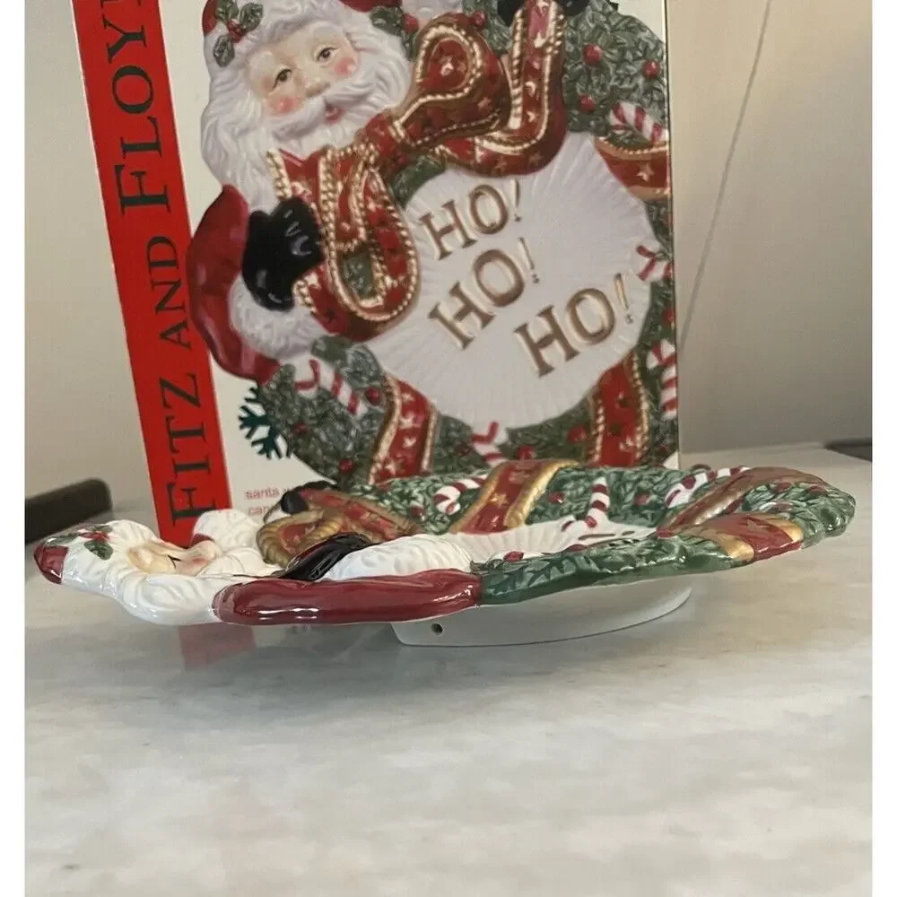 Fitz and Floyd Santa Wreath Canape Plate Appetizer Christmas Holiday Party Ho Ho